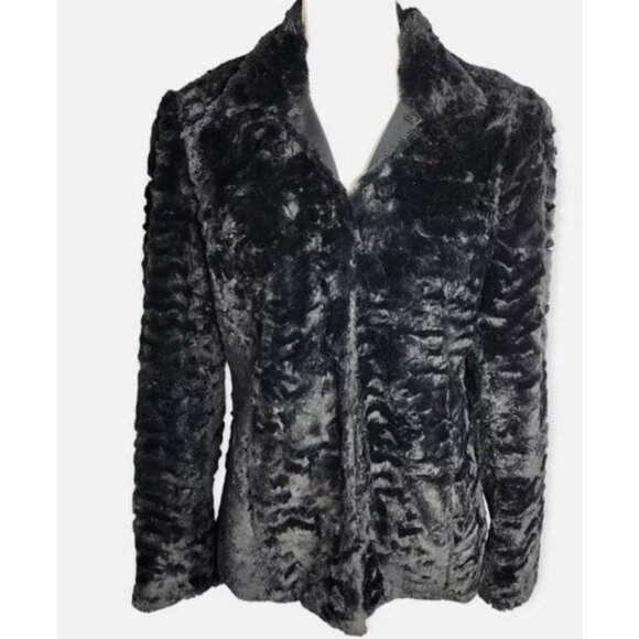 JM Collection Womens Black Faux Fur Jacket Medium - Picture 1 of 16